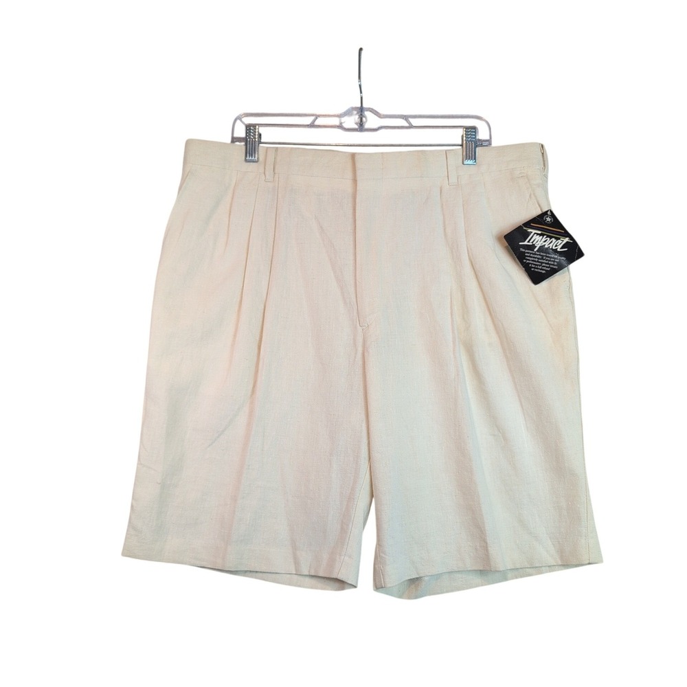 Vintage 80's NEW made in USA Mens 38 Pleated Linen Cotton Shorts Cream Retro